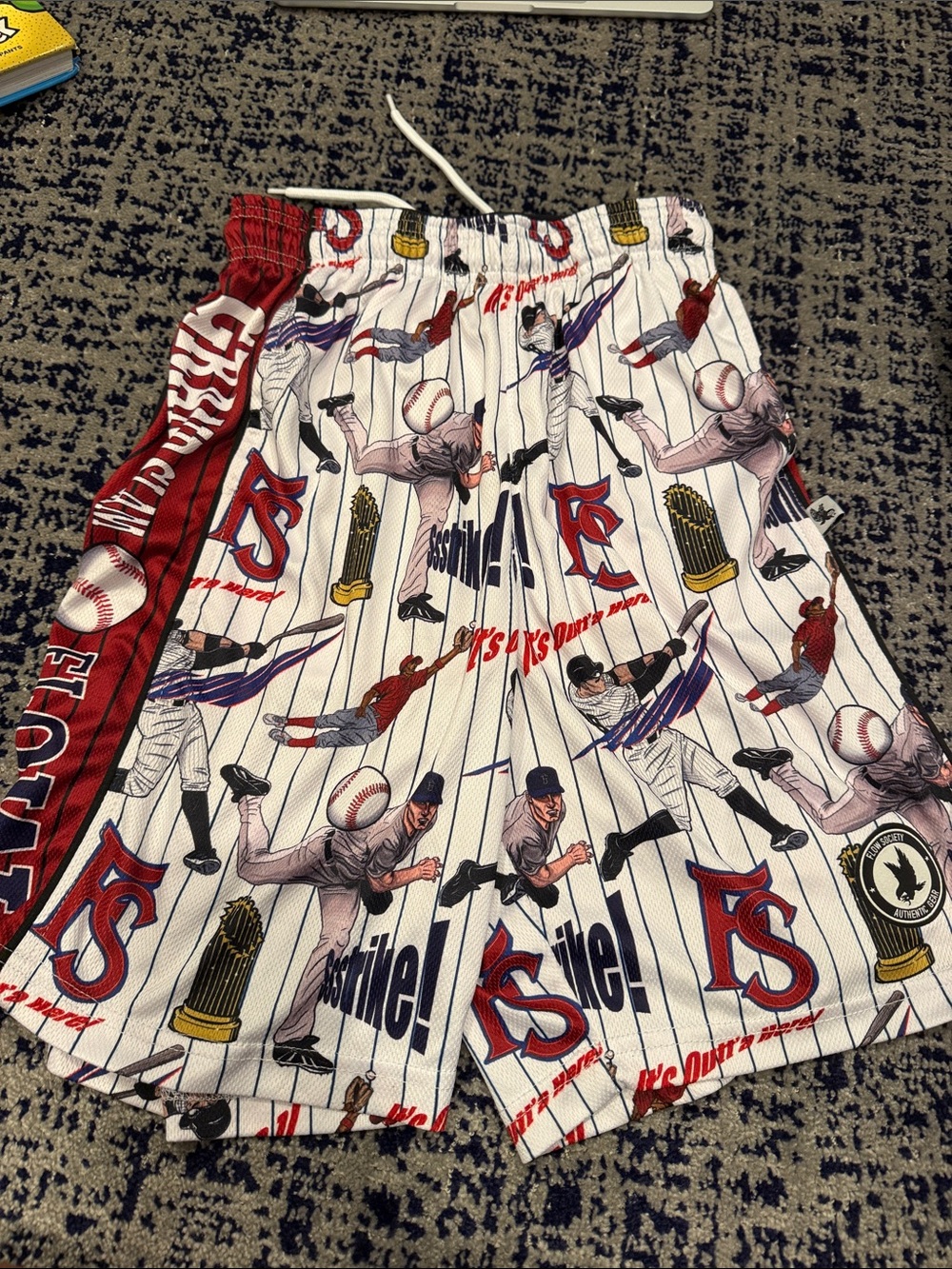 Flow Society Boys Baseball Print Athletic Shorts - White, Red, Navy